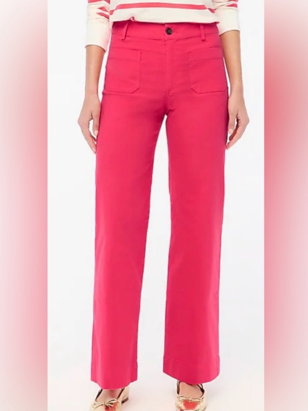 J crew Lizzie patch pocket wide leg cotton linen pink preppy pants NWT SZ 27